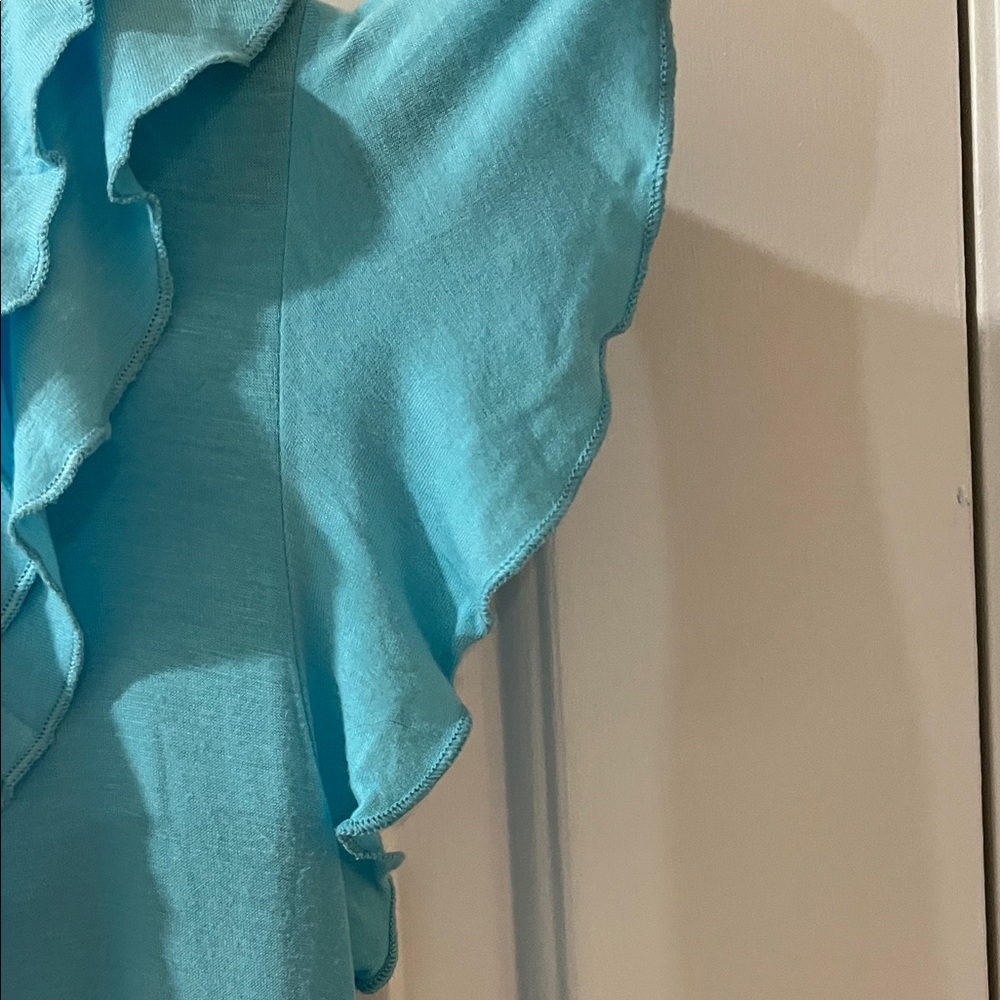 Wrapper Aqua Ruffle V-Neck Blouse - image 6